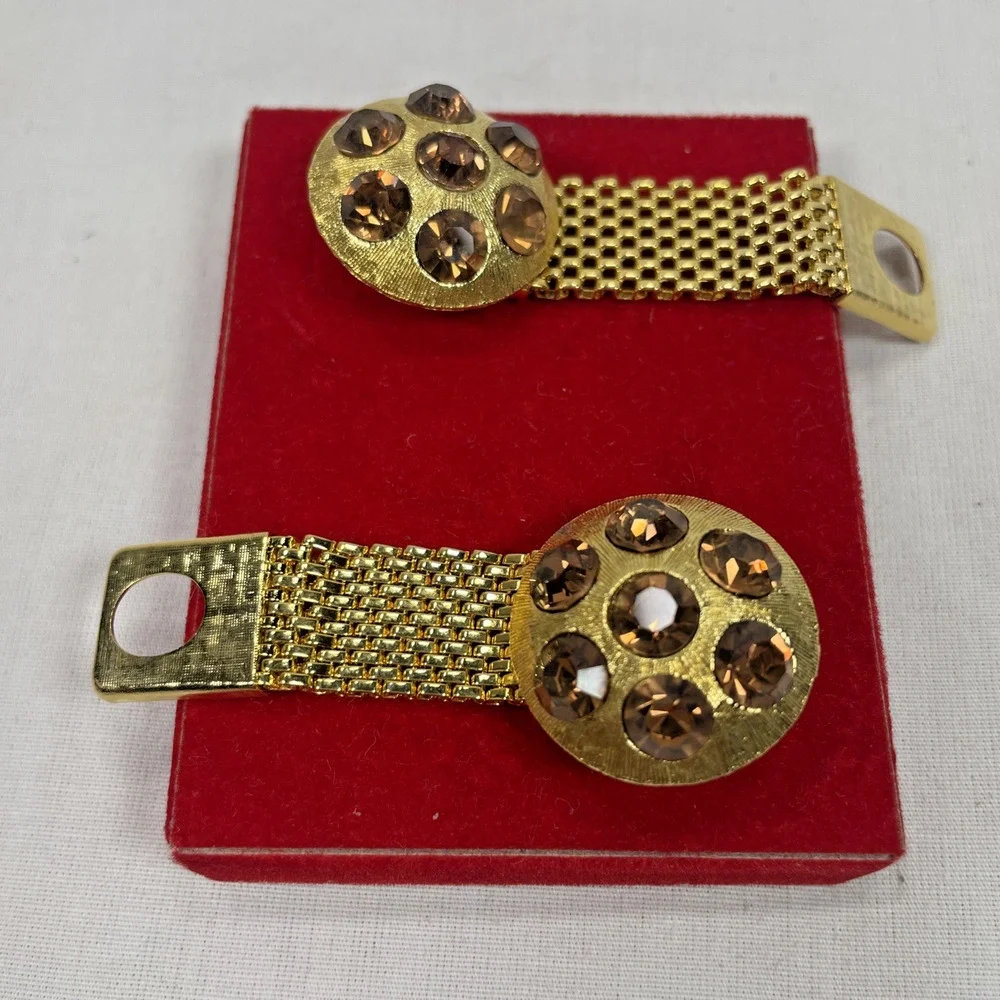 Vintage Celebrity NY Amber Rhinestone Mesh Cufflinks